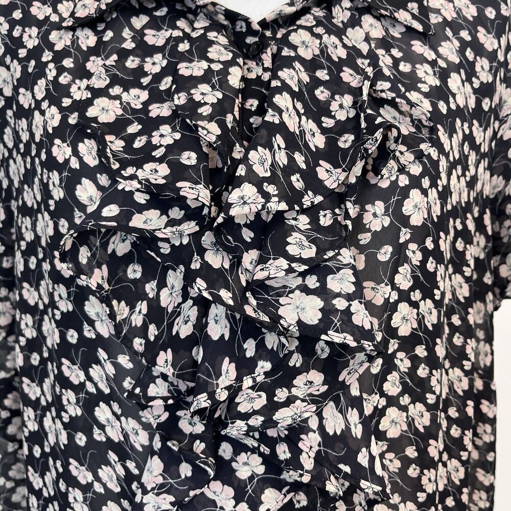Chaps Blouse Top Plus size 3X Black Pink Floral Sheer Ruffles Career Church - Picture 4 of 9